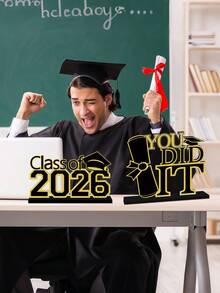 Bộ 4 món trang trí tốt nghiệp màu đen và vàng năm 2026, Chúc mừng bạn đã tốt nghiệp thành công! Trang trí bàn làm việc bằng gỗ, trang trí bàn tiệc tốt nghiệp, sinh viên tốt nghiệp năm 2026, khay nhiều tầng, trang trí lễ tốt nghiệp. - Đồ trang trí tốt nghiệp màu đen và vàng - Xem 7