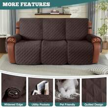 Waterproof Recliner Sofa Covers Couch Covers for Reclining Couches 1-Piece Reclining Couch Cover Washable Furniture Protector with Elastic Straps Pocket for Pets Chocolate 3 Seater - Chocolate - Ver 7