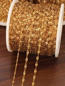 100厘米 18K镀金不锈钢唇链 散装扁平椭圆形缆绳链，适用于DIY珠宝制作，可搭配手工腰链、手链、项链等配件 - 嘴唇鏈 - 查看 1