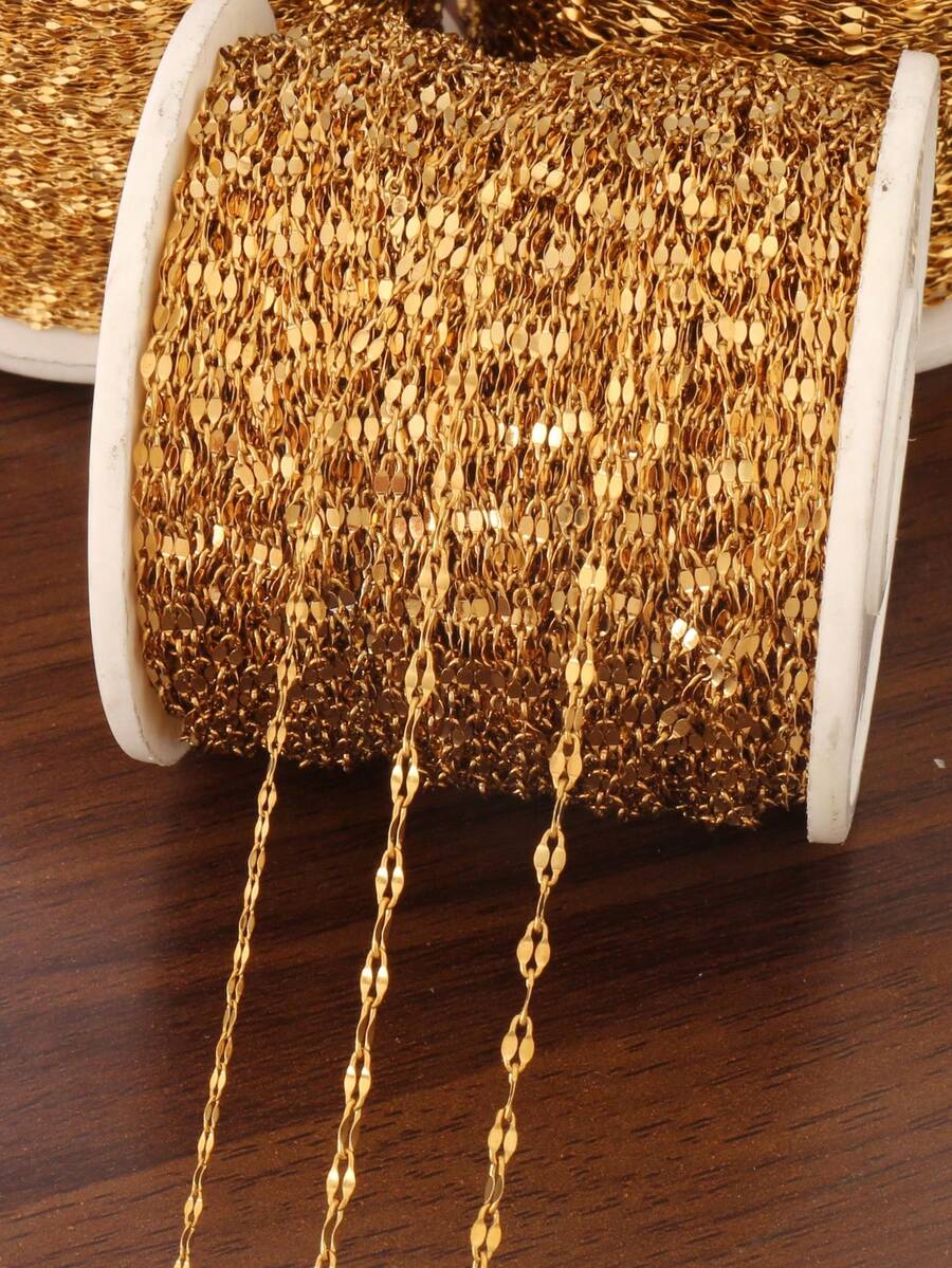 100厘米 18K镀金不锈钢唇链 散装扁平椭圆形缆绳链，适用于DIY珠宝制作，可搭配手工腰链、手链、项链等配件 - 嘴唇鏈 - 查看 1