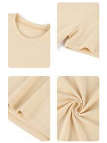 Women's Summer Letter Print Loose Casual T-Shirt, Versatile Daily Casual Wear Style, Graphic Tee, Vacation Outfit - Apricot - View 6