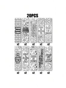 1/10/20/30入 勵志著色書籤，專為成人紓壓設計。適合閱讀激勵、學校用品、派對及母親節禮物、辦公室必需品 - 彩色 - 查看 12