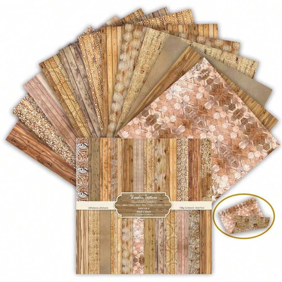 24 Blatt 6-Inch doppelseitiges farbiges strukturiertes Papier, geeignet für Bullet Journals, Junk Journals, Grußkartenuntergründe, Fotoalben und Basteleien - A - Übersicht 1