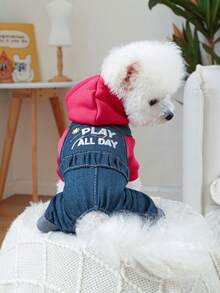 1pc Pet Clothes, Cute 4-Leg Suspender Pants Outfit For Small Dogs & Cats - Blue - View 1