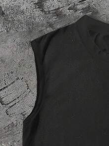 Lonblece Summer Sleeveless Tank Top Men, Brand Faux Embroidery Pattern Printed Black Casual Sports T-Shirt, Suitable For Outdoor Wear - Black - View 5