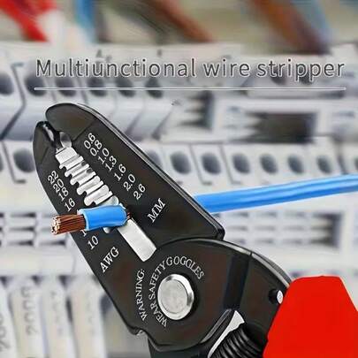 1 pieza Alicates pelacables multifuncionales con mango rojo, herramienta profesional de electricista para cortar, pelar y prensar cables, cortador de cables de grado industrial, adecuado para uso doméstico e industrial