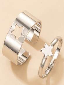2件套简约镂空星形戒指套装，适合作为女友礼物 - 彩色 - 查看 8