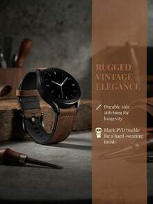 1条20mm/22mm复古棕色真皮表带，适用于三星Galaxy Watch 8/7/6/5/4（40mm/44mm）和Watch GT2/GT3，商务风格替换表带，男士和腕表爱好者的理想礼物 - 棕色 - 查看 5