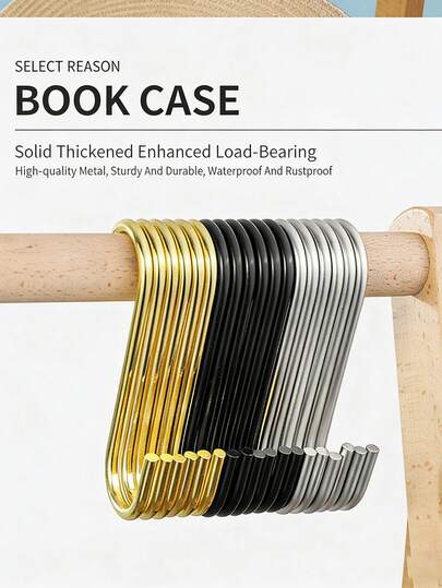 Gancho metálico en forma de S, de 10 cm de largo, de acero inoxidable de alta calidad resistente a la oxidación, con capacidad de carga, multiusos para el hogar y comercial, en opciones de color dorado/negro/plateado y varios tamaños, para colgar en la cocina, baño, armario, bolsos, sombreros, herramientas, decoración sencilla y lujosa, sin necesidad de perforación, dispositivo de almacenamiento portátil