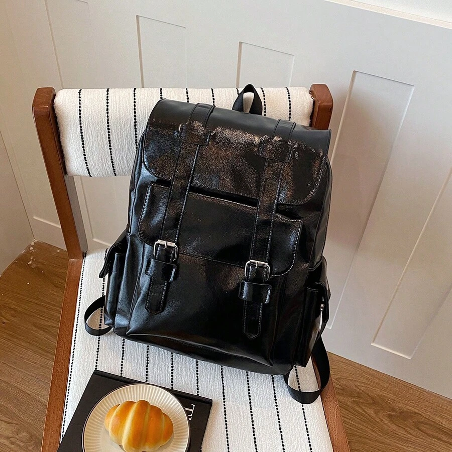 Ba lô unisex, màu đen, đa năng, kiểu dáng thường ngày, túi du lịch, túi đựng laptop cỡ lớn tối giản dành cho sinh viên.