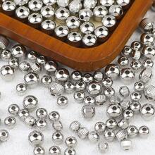 30-200 piezas Cuentas redondas de acero inoxidable, cuentas sueltas para hacer pulseras, collares, aretes, cuentas redondas pequeñas de precisión, con patrón de malla - Malla - Ver 3