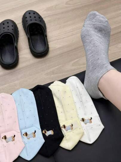 Women's Cute Dachshund Ankle Socks 3/6 Pairs Random (No Embroidery) | Breathable Low-Cut, Heel Protection, Soft Summer Casual Socks