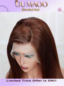 直发假发，真人混纺发丝，13x6蕾丝前假发，200密度高清透明13x4蕾丝前假发，真人发丝，预先拔毛，自然黑色，女士佩戴方便，无需胶水 - 棕色 - 查看 2