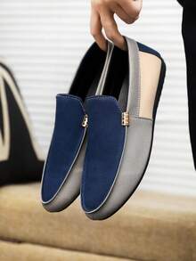 Two-Tone Blue And Orange Slip-On Loafers, Niche Design Vibe, Instantly Elevates Your Look For Commute Or Date - Royal Blue - View 3
