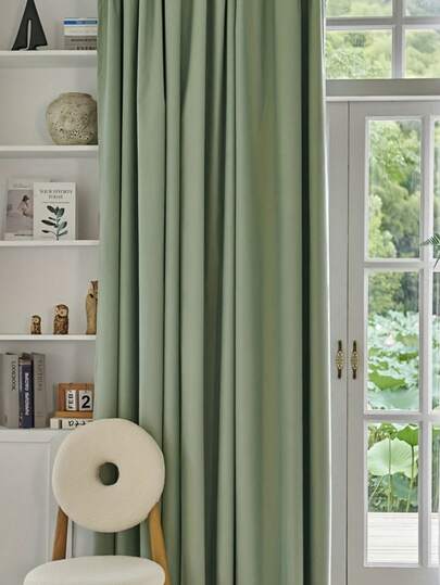 Solid Green Blackout Curtains, Grommet Top, Sunscreen & Heat Insulation, No Lining, Suitable For Living Room, Bedroom, Dining Room, Balcony, Bay Window, Home Decor, Hallway Divider