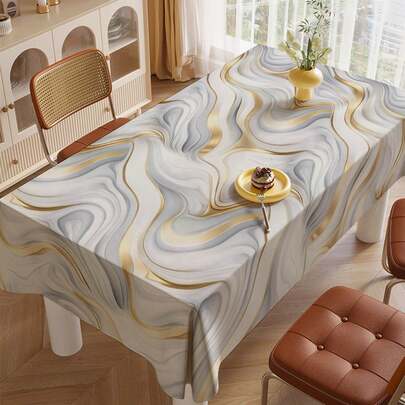 1 Pc Marble Tablecloth, Spring Theme Rectangular Tablecloth, Marble Texture Tablecloth, Stain-Resistant, Wipeable, Waterproof Decorative Tabletop Cover, Suitable For Home, Kitchen, Dining Room