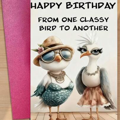 A Unique Bird-Themed Birthday Card, Featuring The Message "Birthday Wishes From An Elegant Bird", With Two Stylish Bird Designs, Suitable As A Friendship Birthday Gift, High-Quality Card With Envelope.