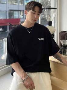 Camiseta De Verano Para Hombre Con Letras Impresas - Negro - Ver 5