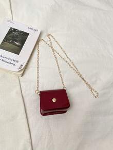 1pc Wine Red Mini Square Crossbody Coin Purse, Fashionable Minimalist Solid Color PU Leather, Spring New Arrival - Burgundy - View 2