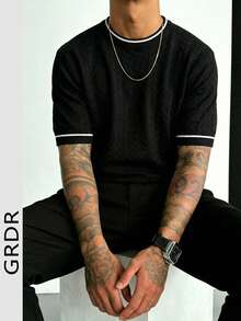 Camiseta de punto de cuello redondo de manga corta para hombre GRDR - Negro - Ver 1