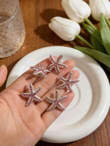 5 piezas Pasadores de pelo con strass en forma de estrella de mar para mujeres, accesorios para el cabello con flequillo lateral, delicados pasadores de pelo trenzados - Multicolor - Ver 6