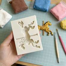 1pc Beige Creative Carousel Shaped Silicone Mold, Birthday Scene Trojan Candle Decoration, Suitable For The Production Of Resin And Dropper Polymer Clay, With Simple Demolding And Reusable Silicone Mold. Non-Food Contact - Beige Carousel - View 5
