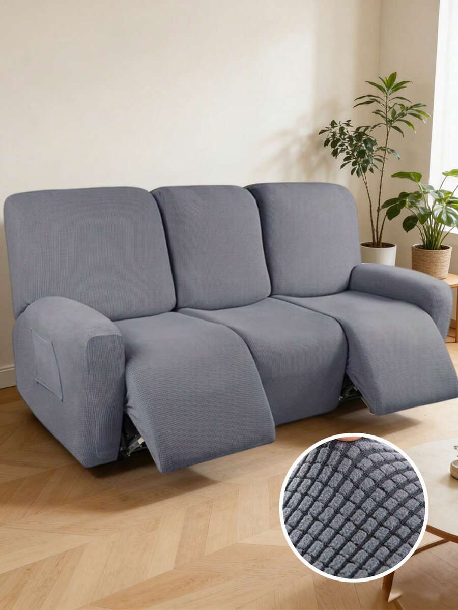 1/2/3 Seater Recliner Sofa Covers Stretch Jacquard Reclining Couch Covers For Reclining Sofa Relax Armchair Slipcovers Furniture Covers, 4pcs/6pcs/8pcs - Light Grey - View 1