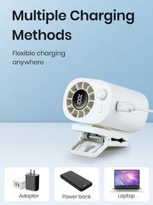 Car Clip On Fan With LED Display, Backseat Fan, USB Rechargeable Powerful Multipurpose Cooling Fans, 360° Rotation, 100 Speeds Adjustable, USB Rechargeable, Summer Essentials, Car Accessories, 1400mAh - A - View 6