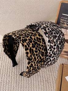 1 Piece Of Women's Fashion Wide-Brimmed Leopard Print Headband, High Top Of The Head, Retro Pressure Hair Wash Headband, Hair Accessory, Headwear - Multicolor - View 7