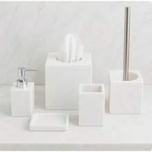 5 Piece Bathroom Accessories Set Complete Faux Marble and White Bathroom Accessory Set Tissue Box Toilet Brush Soap Dish Soap Dispenser Toothbrush Holder - Efecto mármol blanco y gris pálido - Ver 8