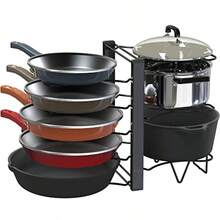 SimpleHouseware Organizador de ollas de altura ajustable de doble cara 8 compartimentos color negro - Negro - Ver 8