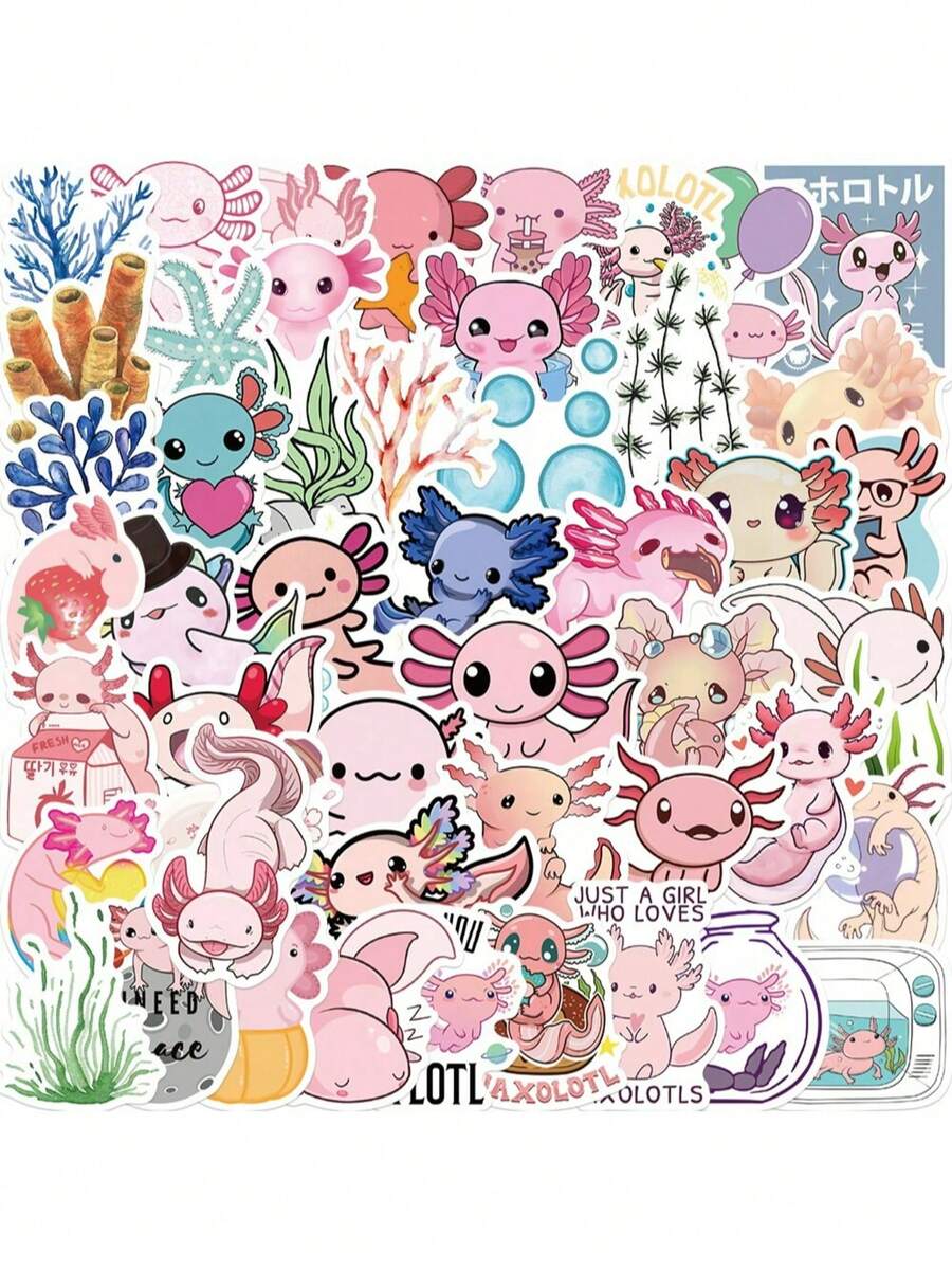 50 piezas Pegatinas de Axolotl Salamandra de Dibujos Animados, Resistentes al Agua para Equipaje, Guitarra DIY, Producto Popular Transfronterizo, Axolotl, Pegatinas, Pegatinas de Axolotl, Axolotl, Pegatinas, Axolotl para Niños, Axolotl, Pegatinas, Dandys World - Multicolor - Ver 1