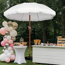 7.5ft Patio Umbrella With Tassels, Fringe Portable Beach Umbrella, Umbrella Outdoor Patio With Crank Operating Mechanism, Tilting Aluminum Pole, Fiberglass Ribs For Garden, Pool, Cream - 白色 - 查看 2