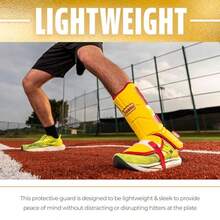 Franklin Sports Baseball + Softball Leg Guard - PRT Series Adult Shin + Foot Shield for Batting - Protective Leg + Ankle Guard with Toe Plate - Right Hand + Left Hand Hitters - Yellow/Red - One Size - Amarillo - Ver 7