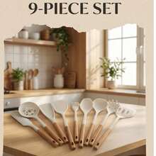 Juego de 9 piezas de utensilios de cocina de silicona blanca (incluyendo cucharón de sopa, espátula, servidor de pasta, raspador, etc.), resistente al calor, antideslizante con revestimiento antiadherente, adecuado para saltear, servir, mezclar y cepillar - Multicolor - Ver 10