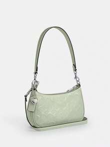 Coach 20cm Terry Mini Crossbody Bag With Heart-Shaped Pendant, Adjustable Strap Shoulder Handbag - Mist Green - View 9