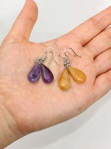 Fashionable Teardrop Natural Stone Earrings, Bohemian Style Amethyst & Feldspar & Red Stone Dangle Earrings, Delicate Beach Holiday Jewelry - Multicolor - View 7