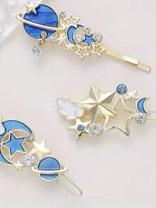 3pcs Cartoon Fantasy Starry Sky Hair Clips, Glittery Starry Wings Hair Clips Bangs Clip, Cute Girl Hair Accessories Claw Clips Hair Claws Hair Barrettes - 藍色 - 查看 5