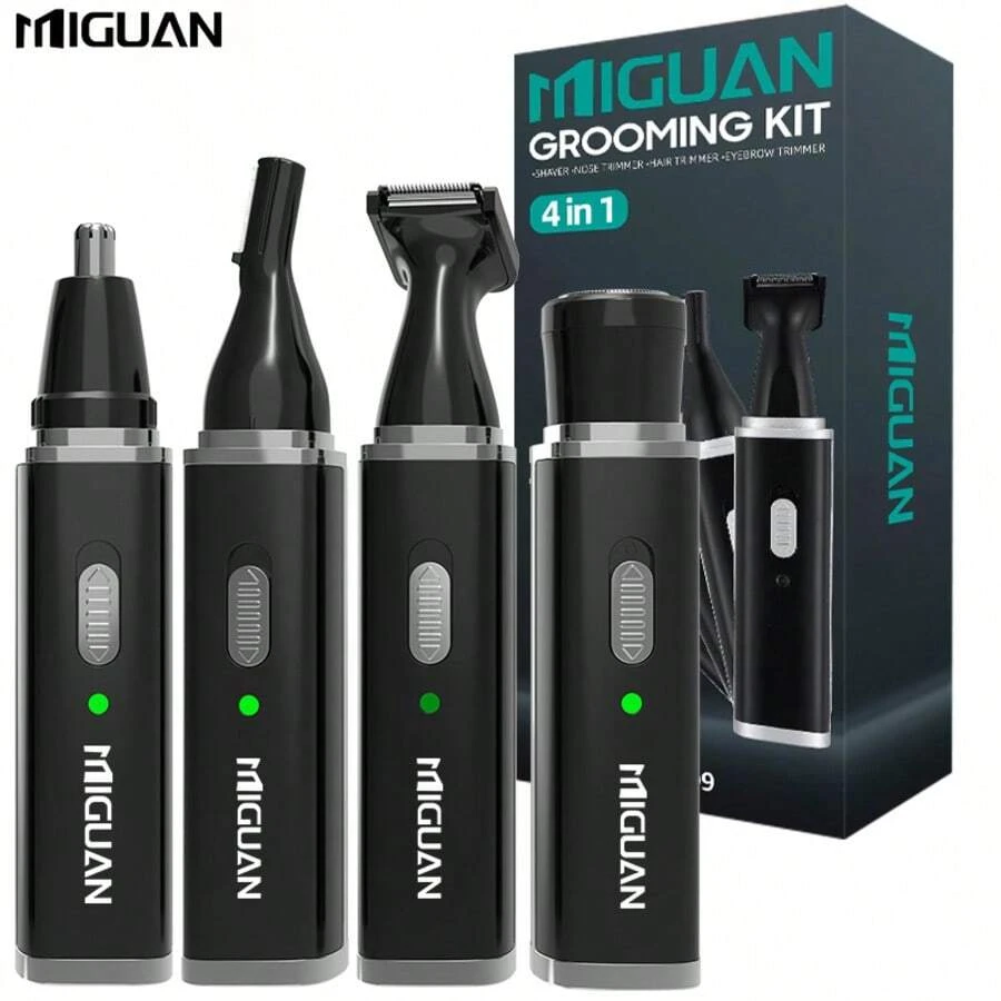 Bộ dụng cụ làm đẹp chuyên nghiệp 4 trong 1, máy tỉa lông tai và mũi, máy tỉa râu và lông mày, dụng cụ chăm sóc cá nhân đa năng dành cho nam giới, pin lithium sạc USB, quà tặng ngày lễ - màu đen - Xem 1