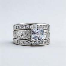 This Wide Faced Ring Features A Square Main Piece, Set With A Row Of Sparkling Rhinestones And Engraved With A Ring Arm Design - Suitable For Festive Occasions Such As Independence Day And Thanksgiving In The United States, Presenting A Luxurious Retro Style, And Is A Women's Jewelry Accessory - Multicolor - View 6