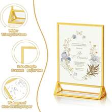 6pcs 5"X7" Gold Acrylic Photo Frame Set, Gold Vertical Table Number Holder, Clear Photo Display Stand, Brochure Holder, Tabletop Menu Stand, Double-Sided Photo Frame, Suitable For Party, Home, Office - T-gold - View 6