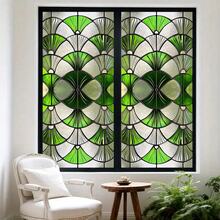 1pc Green Geometric Fan-Shaped Glass Window Film, Removable Vinyl Static Cling Decal. Provides High Privacy Protection, Suitable For Home, Office, Bathroom And Bedroom Decor. Features UV-Blocking And Frosted Effect. - Multicolor - View 5