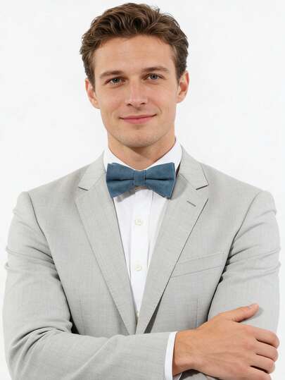 1件男士休闲简约纯色双层加厚绒面领结，舒适百搭，适合日常、上学、婚礼、约会等场合。