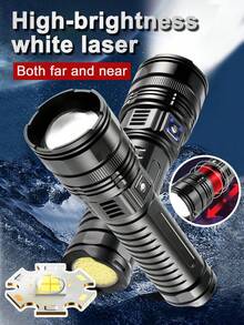 10 000 lumens Lampe de poche laser blanche super brillante, torche haute puissance, 5 modes d'éclairage, indicateur de batterie numérique et feu arrière, mise au point réglable, étanche pour l'extérieur, batterie haute capacité intégrée, charge rapide Type-C, fonction de batterie externe, convient pour le camping, la randonnée, la pêche, la patrouille et l'éclairage d'urgence - S33 - Voir 10