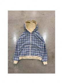 Men's Street Hooded Sweatshirt Jacket Spring And Autumn Fashion Brand Loose Plaid Stitching Casual Personality Cardigan Double-Sided Sweatshirt - LLMSRR0LJ - View 2