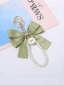 1pc Cute Pearl Bow Keychain, Made Of Durable Platinum Metal Ring, Faux Pearl Beads And Satin Bow, Elegant And Adorable Handbag Decor, Suitable For Mother's Day, Ladies' Daily Handbag, Backpack, Car Keys, Fashionable Gift For Girlfriend, Friend, Family, Birthday, Housewarming, Office Desk, Travel, Fashion Enthusiasts Gifts For Mother, Father, Graduation, And Teacher - Multicolor - View 1