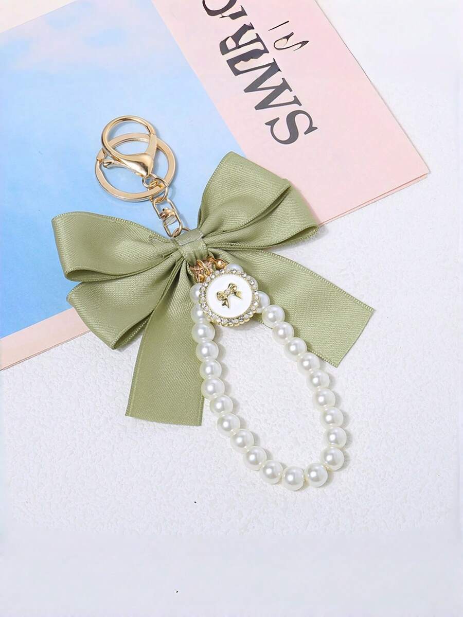 1pc Cute Pearl Bow Keychain, Made Of Durable Platinum Metal Ring, Faux Pearl Beads And Satin Bow, Elegant And Adorable Handbag Decor, Suitable For Mother's Day, Ladies' Daily Handbag, Backpack, Car Keys, Fashionable Gift For Girlfriend, Friend, Family, Birthday, Housewarming, Office Desk, Travel, Fashion Enthusiasts Gifts For Mother, Father, Graduation, And Teacher - Multicolor - View 1