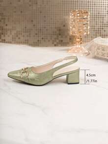 优雅女士包头凉鞋，中跟尖头金属扣，百搭通勤鞋，休闲日常穿着 - 綠色 - 查看 7