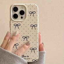 蝴蝶结幸运波点荔枝纹理磨砂防摔全包手机壳 - 古董白 - 查看 4