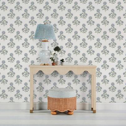 Removable Wallpaper - Blue Nordic Floral Plant Scandinavian Countryside French Pastoral Custom Pre-Pasted Wallpaper